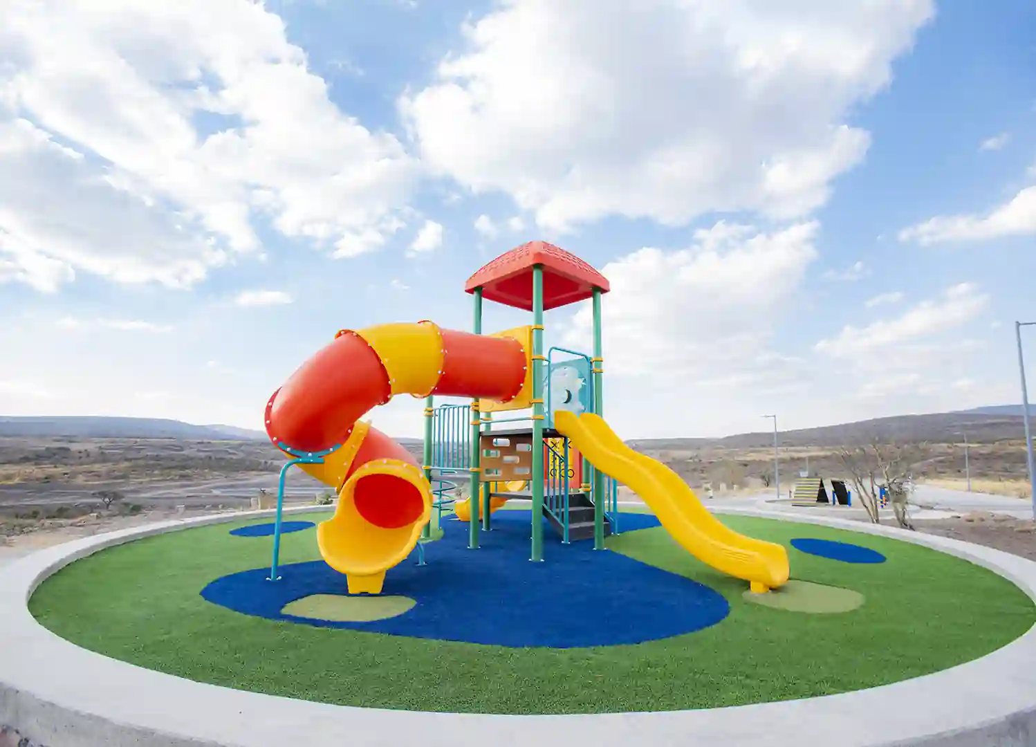 Playground on artificial grass lawn